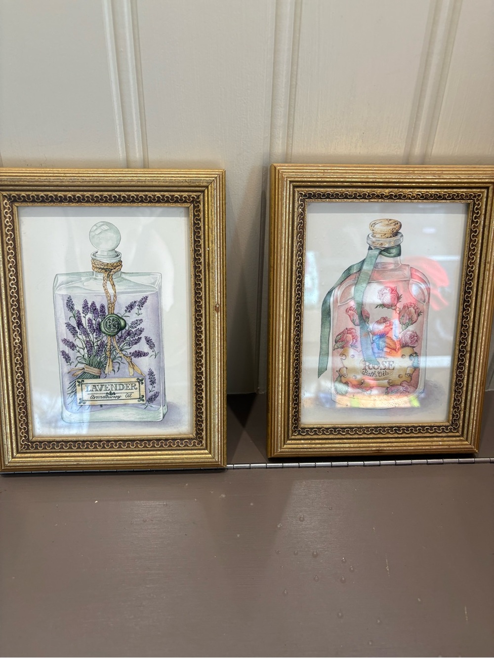 Gold Framed Lavender & Floral Bottle Wall Art - Set of 2
